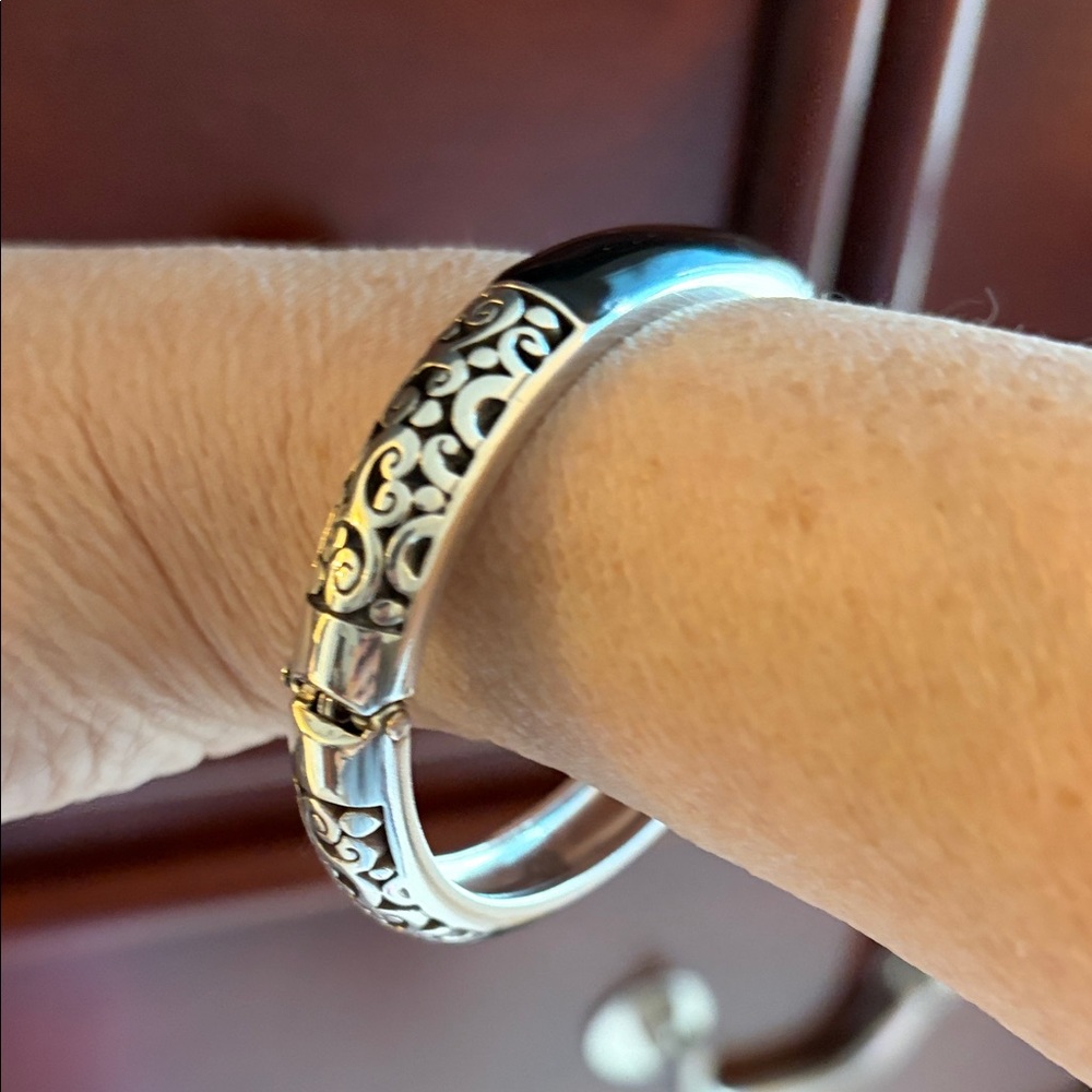 Brighton Silver and Black Enamel Clamper Bracelet #505 - Picture 8 of 9